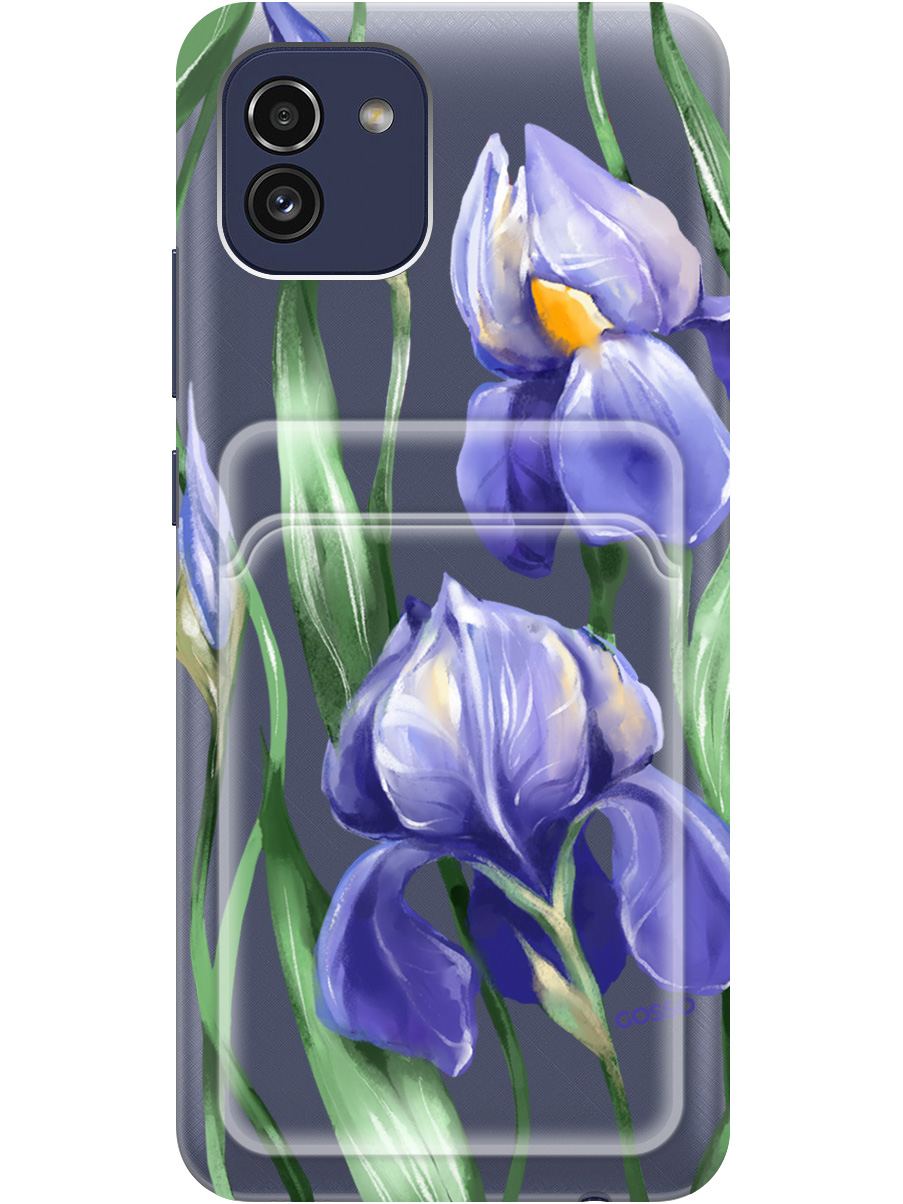 Силиконовый чехол на Samsung Galaxy A03 с рисунком "Amazing Irises" прозрачный 20012041