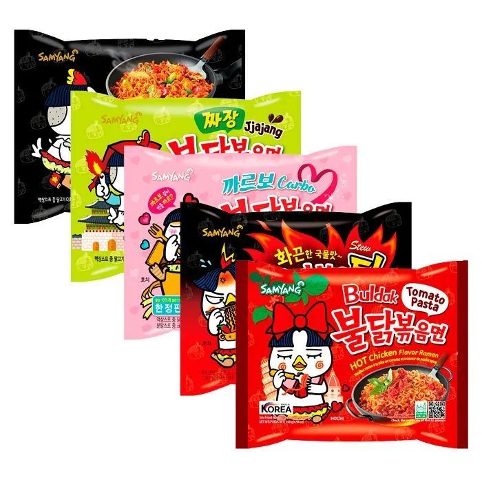 

Лапша быстрого приготовления Samyang - набор 5 вкусов (Корея), 140 г (5 шт)