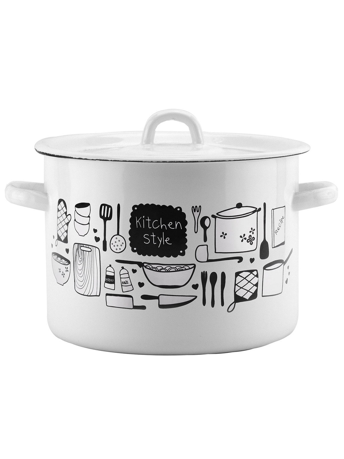 

Кастрюля эмалированная Kitchen, с крышкой, 4,5 л, Белый