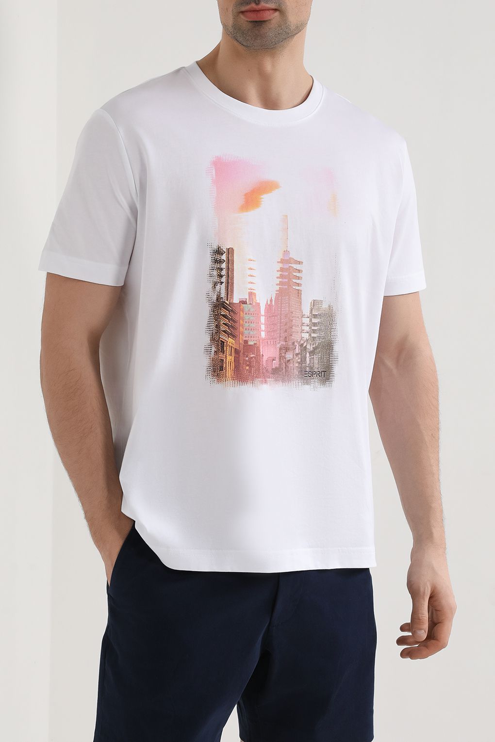 

Футболка мужская Esprit Casual 034EE2K322 белая 2XL, Белый, 034EE2K322