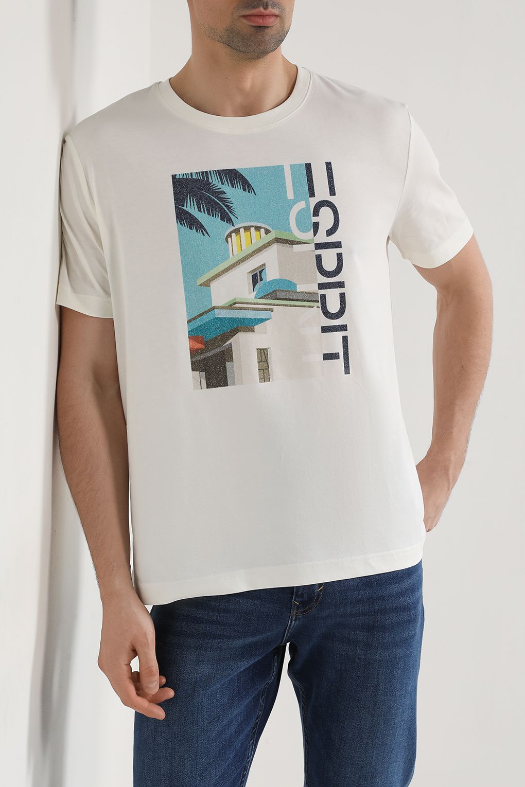 

Футболка мужская Esprit Casual 034EE2K323 бежевая L, Бежевый, 034EE2K323