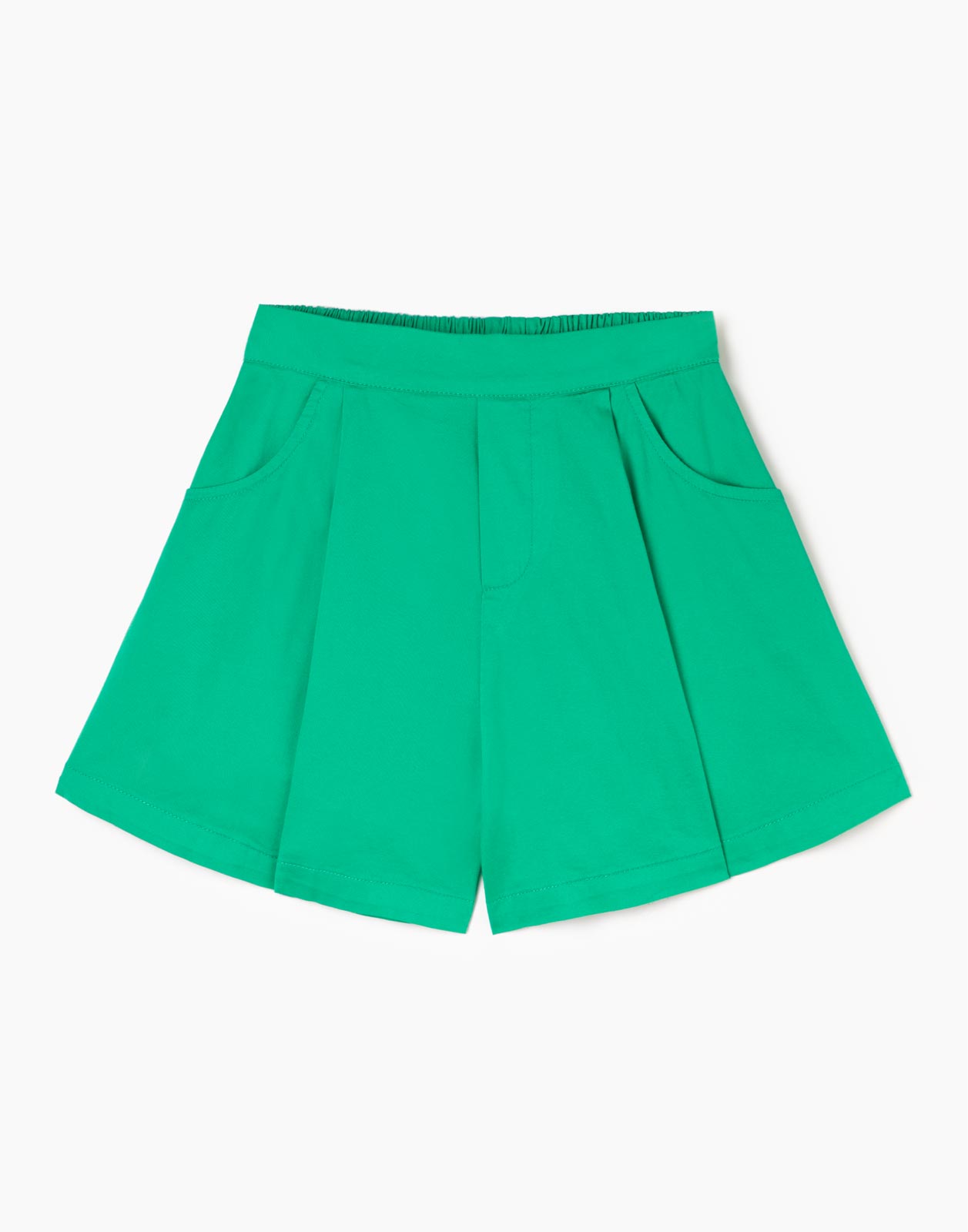 Зелёные шорты-клёш с необработанным краем для девочки р.116