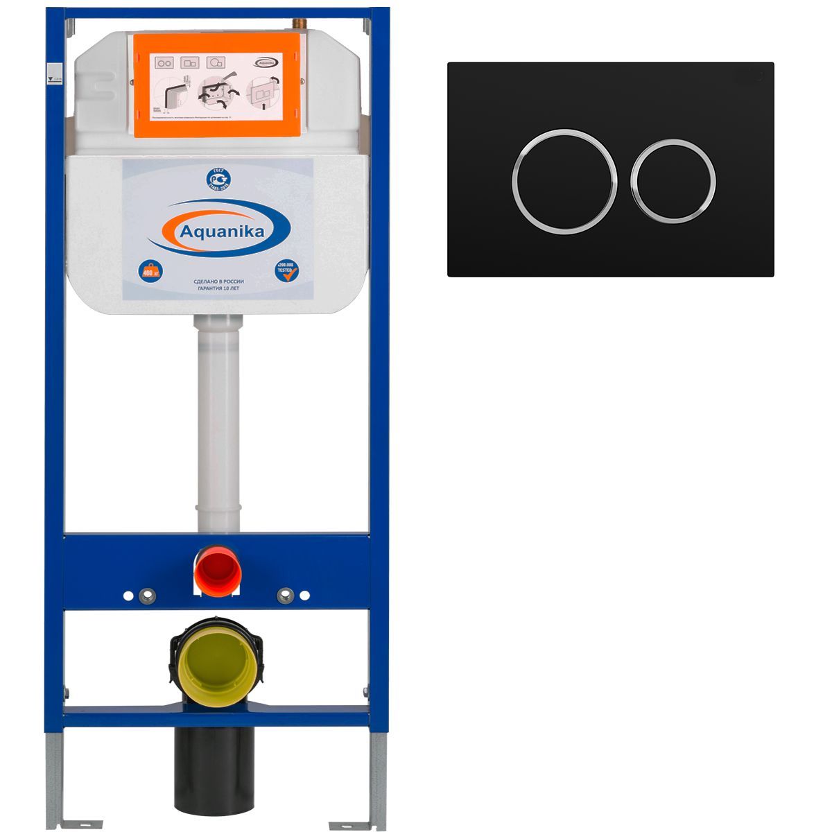 Инсталляция Aquanika Basic для подвесного унитаза, круглая черная матовая клавиша