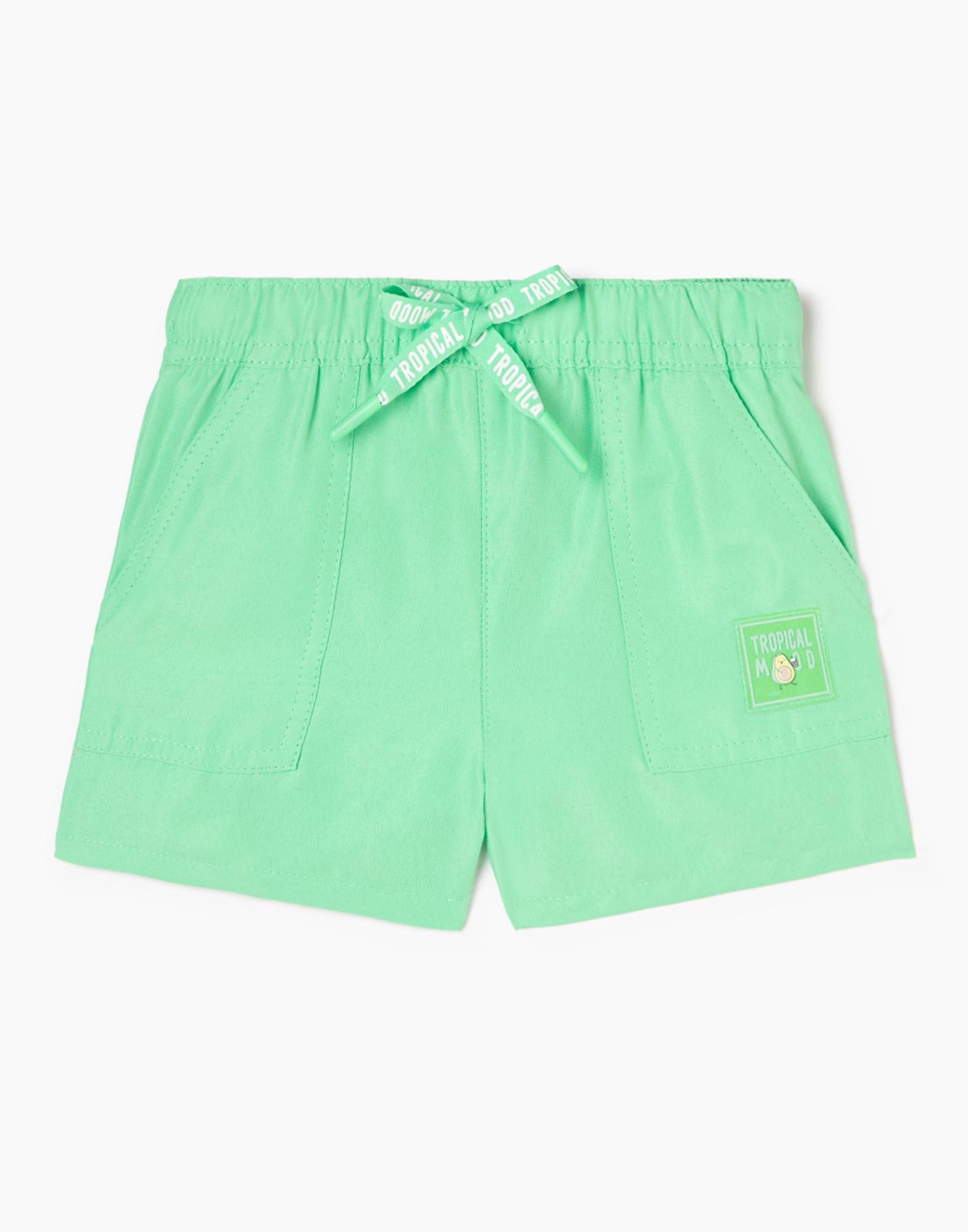 Зелёные шорты с нашивкой Tropical mood для девочки р.86