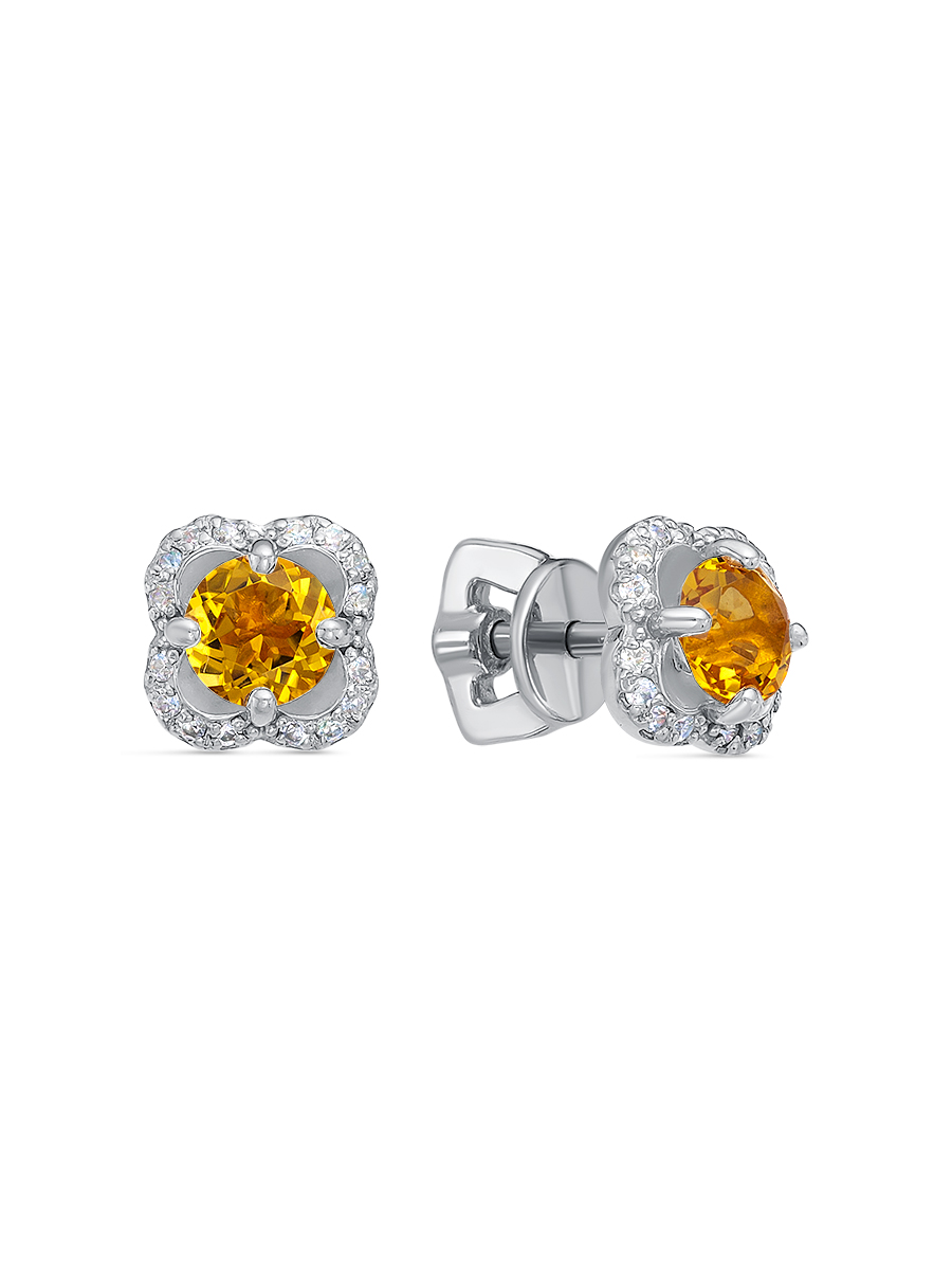 

Серьги-пусеты из серебра с цитрином/фианитом SamoroDki Jewelry 2-04-279-34р, 2-04-279-34р