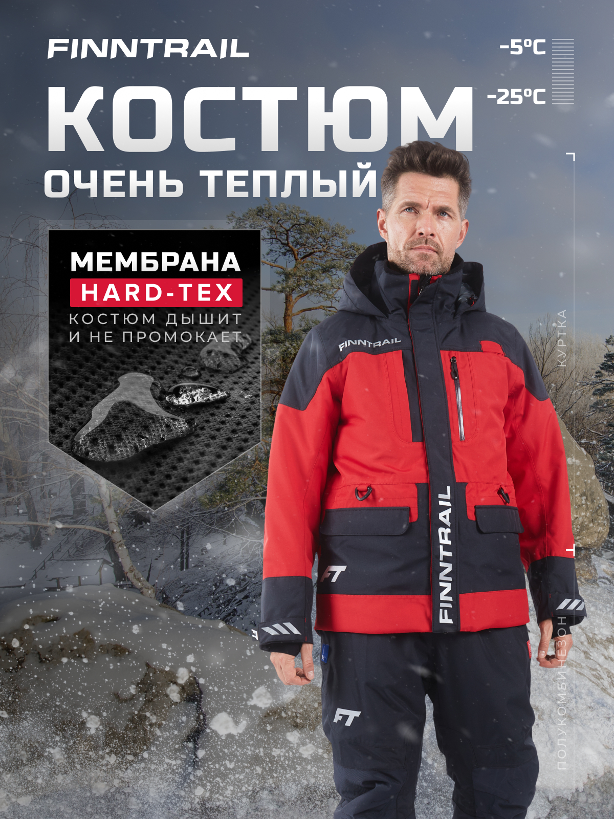 

Костюм для рыбалки Finntrail Powerman утепленный мембранный черно-красный размер S, Красный;серый;черный, Powerman