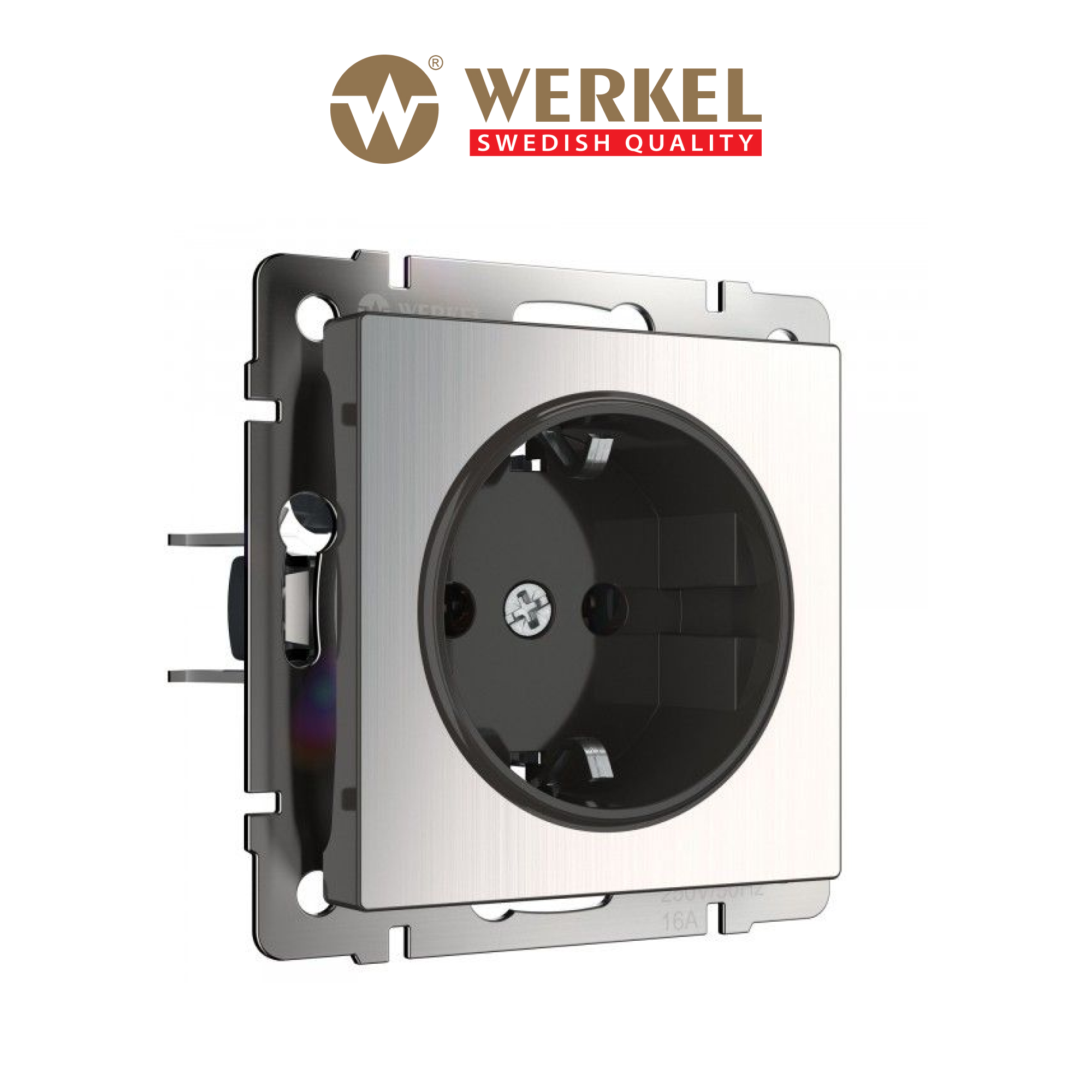 

Розетка с заземлением глянцевый никель Werkel W1171002, Серебристый, Розетка с заземлением