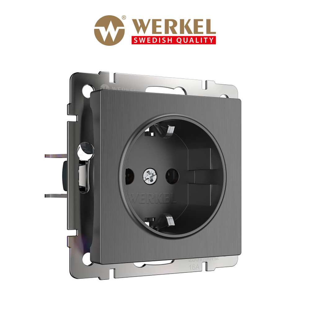 

Встраиваемая розетка Werkel W1171004 графит рифленый с заземлением 16 А, Серый, Розетка с заземлением