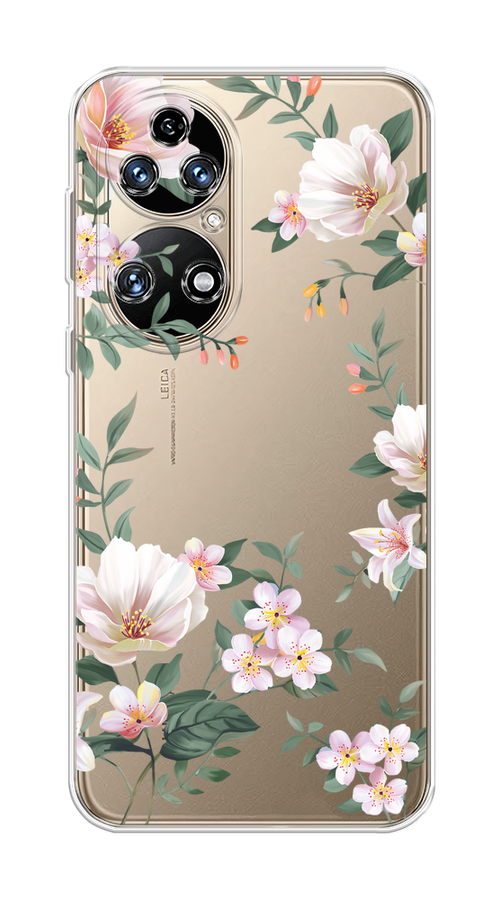 

Чехол на Huawei P50 "Beautiful white flowers", Бежевый;зеленый, 6104950-1