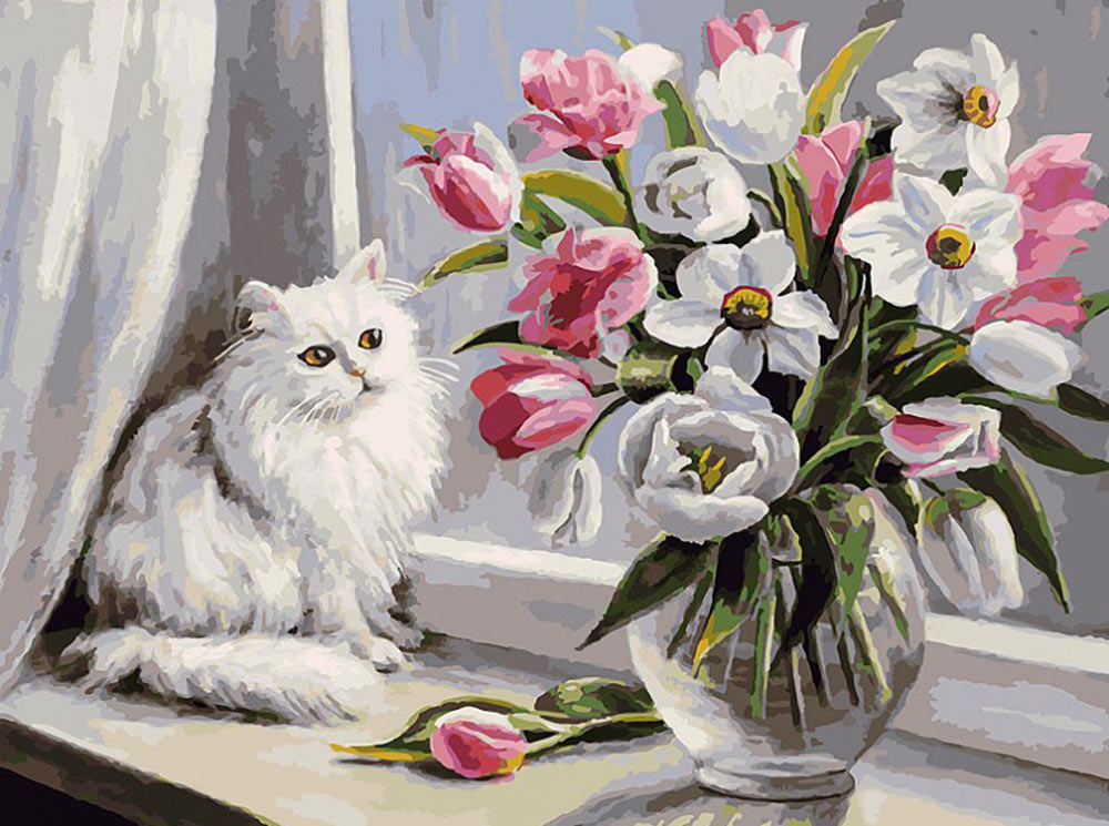 

Картина по номерам Белоснежка Весна на окошке, 30x40, Весна на окошке