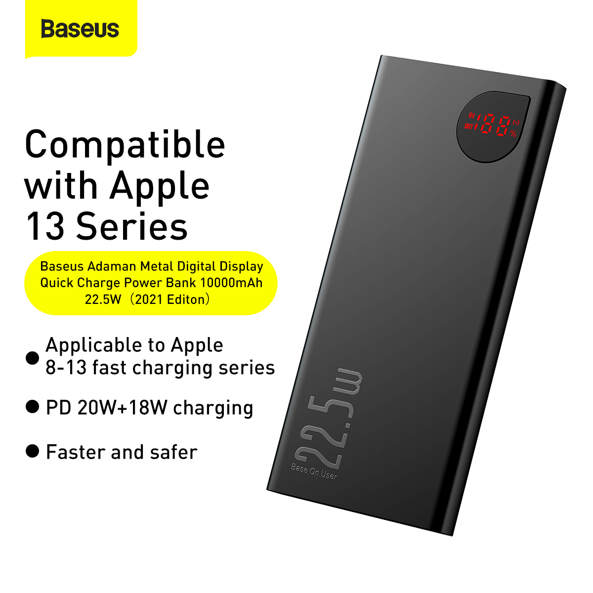 

Внешний аккумулятор Baseus Adaman Metal Digital 22.5W, 10000 mAh "быстрая зарядка", (PPAD000001)