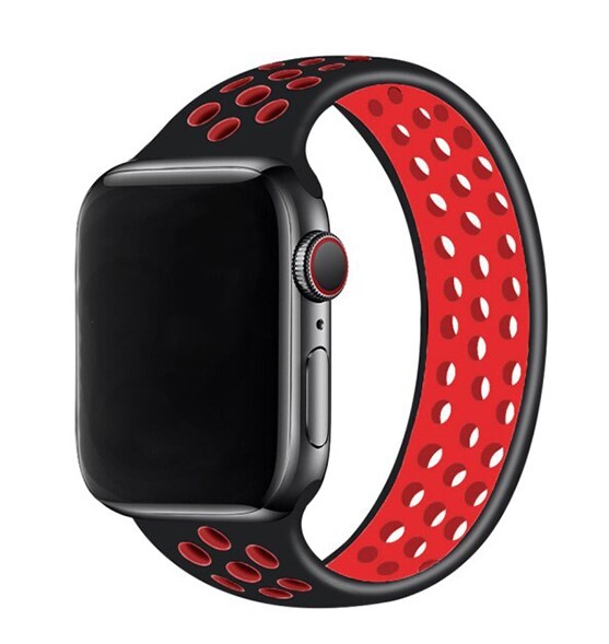 фото Ремешок-браслет силиконовый перфорированный nk для apple watch 42/44мм (8), черный+красный nobrand