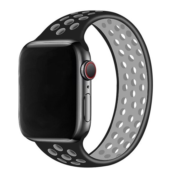 фото Ремешок-браслет силиконовый перфорированный nk для apple watch 42/44мм (7), черный+серый, noname