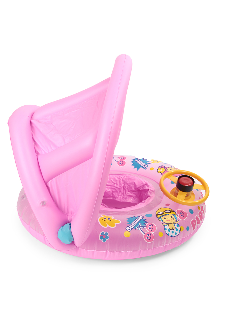 фото Надувной круг для плавания детский с крышей машинка baziator bg0038 от 1 года розовый