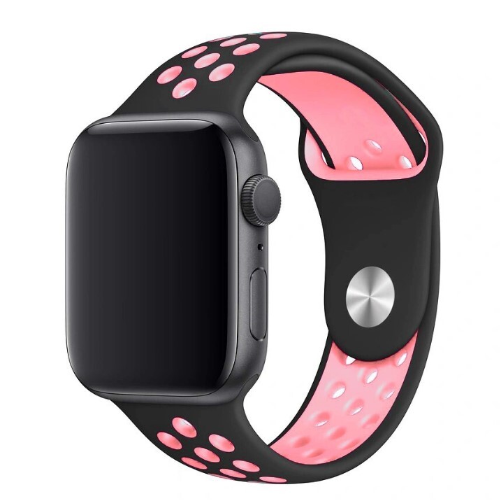 

Ремешок силиконовый перфорированный NK для Apple Watch 42/44мм (7), черный+розовый, на кно