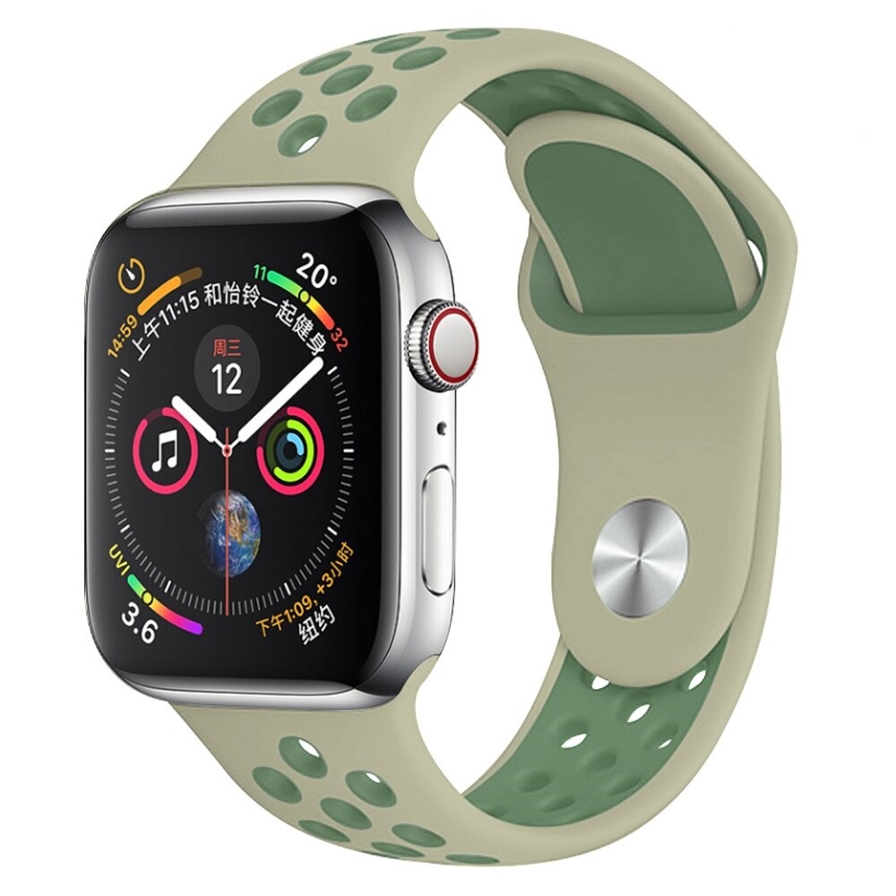 

Ремешок силиконовый перфорированный NK для Apple Watch 42/44мм (33), серый+зеленый, на кно