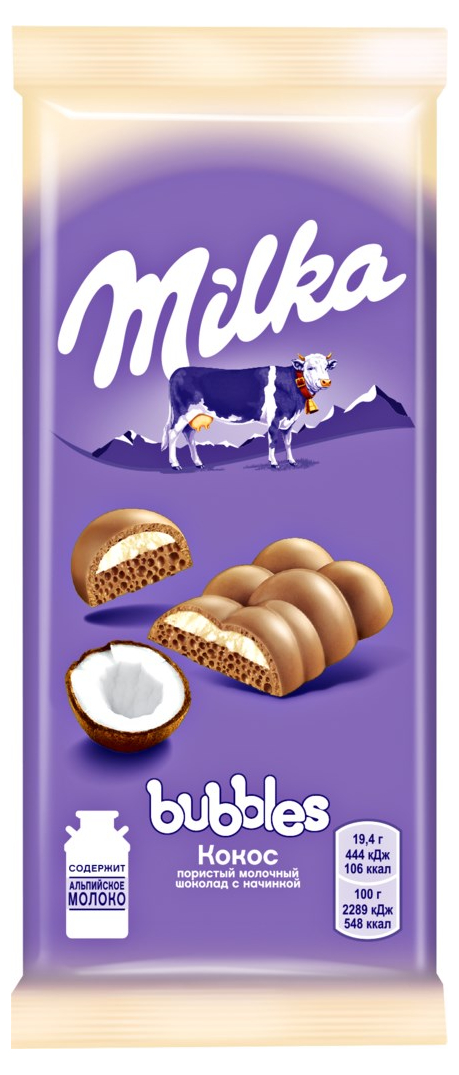 

Шоколад Milka Bubbles молочный пористый с кокосом 92 г