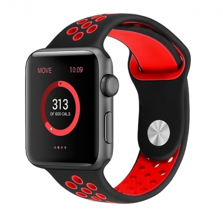 

Ремешок силиконовый перфорированный NK для Apple Watch 42/44мм (18), черный+красный, на кн