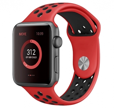 

Ремешок силиконовый перфорированный NK для Apple Watch 42/44мм (11), красный+черный, на кн