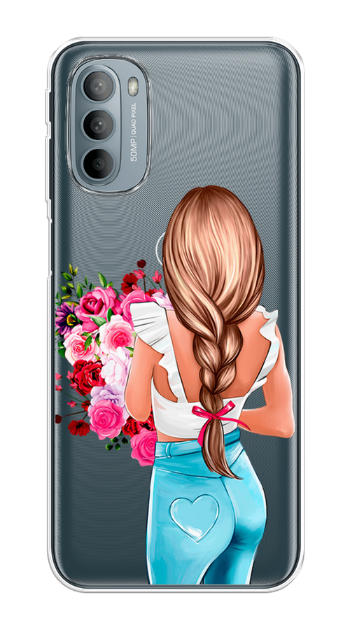 

Чехол на Motorola Moto G31 "Девушка с цветами", Коричневый;розовый;голубой, 241850-6