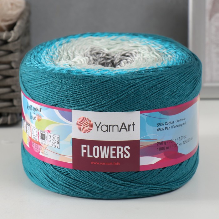 фото Пряжа flowers 55% хлопок, 45% полиакрил 1000м/250гр (289 морск-бирюза) nobrand