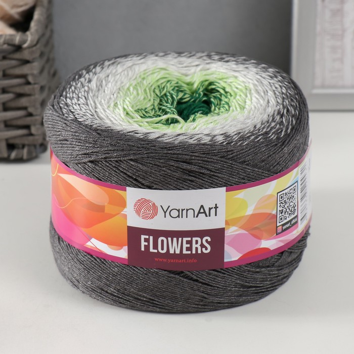 фото Пряжа flowers 55% хлопок, 45% полиакрил 1000м/250гр (291 т.серый-белый) nobrand