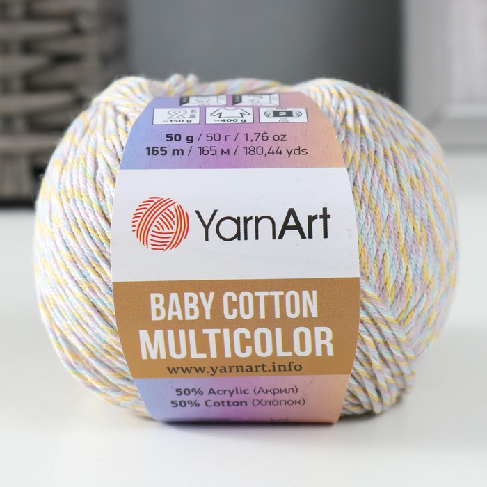 фото Пряжа baby cotton multicolor 50%акрил, 50%хлопок 165м/50гр (5212 детский) nobrand