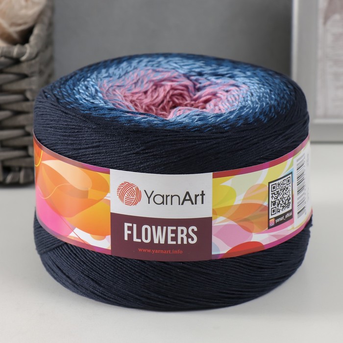 фото Пряжа flowers 55% хлопок, 45% полиакрил 1000м/250гр (273 т.синий-гол.роз) nobrand