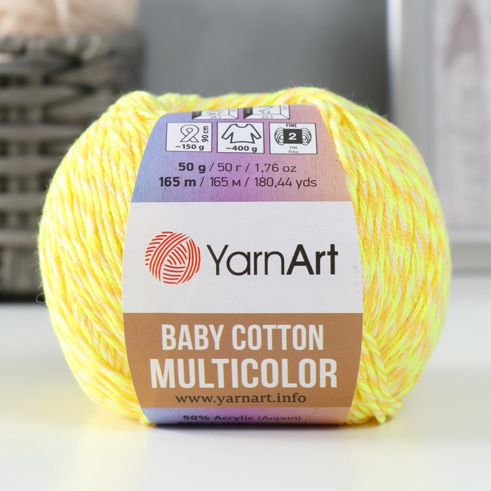 

Пряжа Baby Cotton Multicolor 50%акрил, 50%хлопок 165м/50гр (5204 лимонный), Желтый