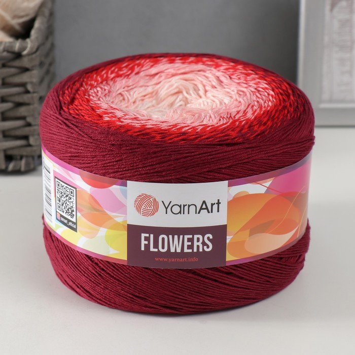 фото Пряжа flowers 55% хлопок, 45% полиакрил 1000м/250гр (269 бордо-красн-белый) nobrand