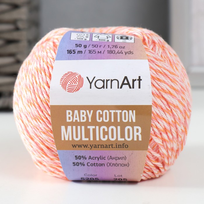 фото Пряжа baby cotton multicolor 50%акрил, 50%хлопок 165м/50гр (5205 персик меланж) nobrand