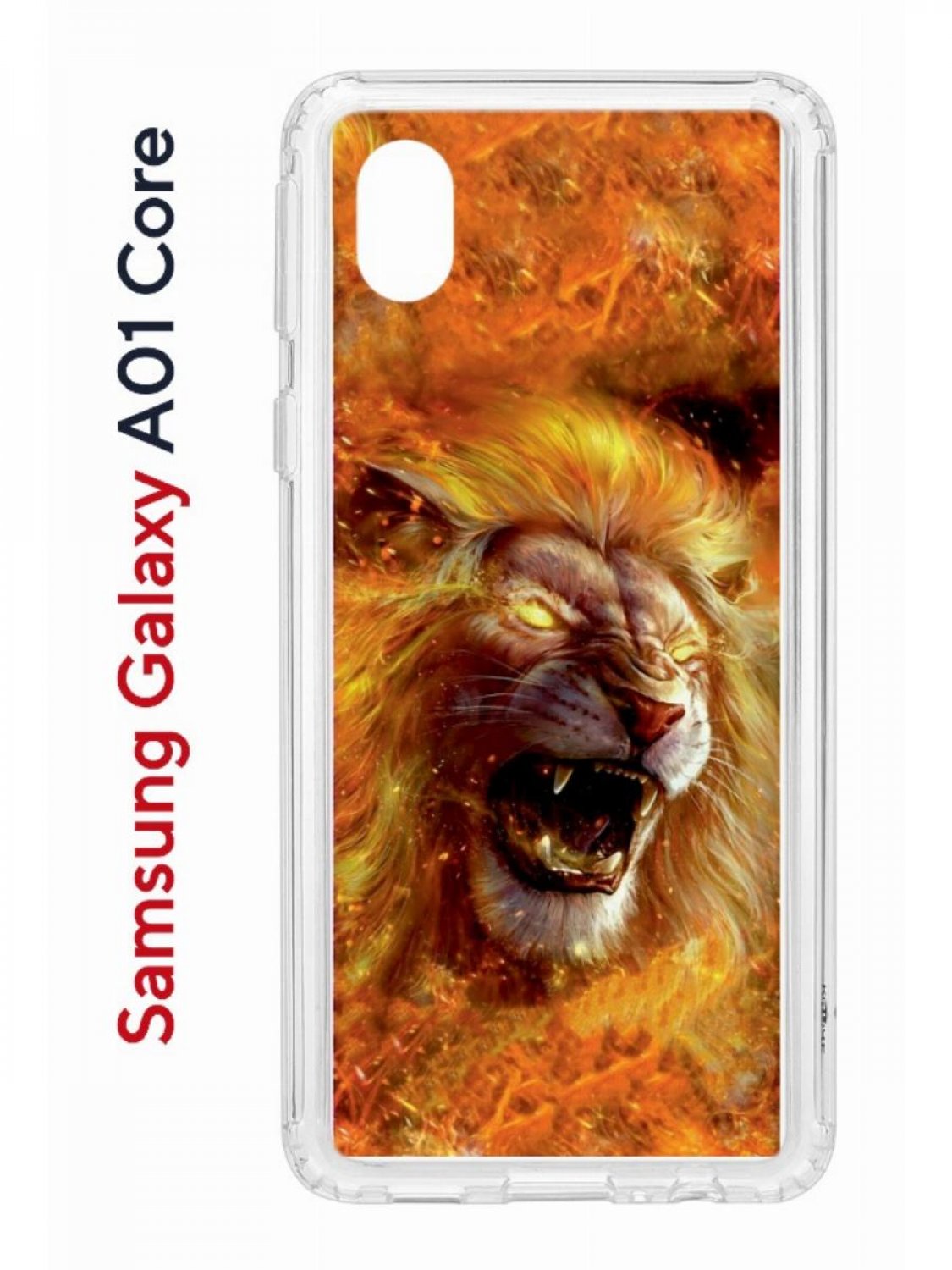 

Чехол на Samsung Galaxy A01 Core с принтом Kruche Print Лев, противоударный бампер, Прозрачный;оранжевый;желтый;коричневый, Самсунг а01 Кор