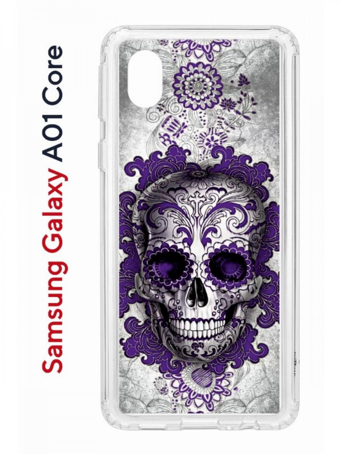 

Чехол на Samsung Galaxy A01 Core с принтом Kruche Print Sugar Skull, противоударный бампер, Прозрачный;фиолетовый;серый;белый, Самсунг а01 Кор