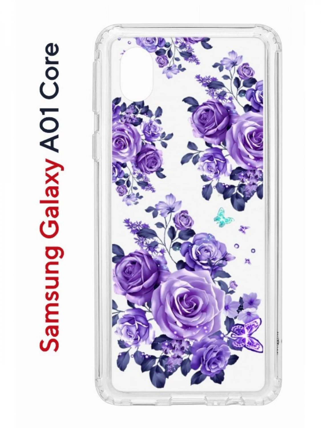 

Чехол на Samsung Galaxy A01 Core с принтом Kruche Print Roses, противоударный бампер, Прозрачный;фиолетовый;синий;голубой, Самсунг а01 Кор