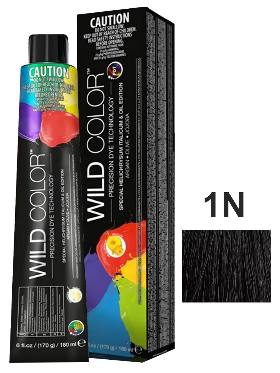 фото Крем-краска permanent color для окрашивания волос wild color 1n черный 180 мл wildcolor