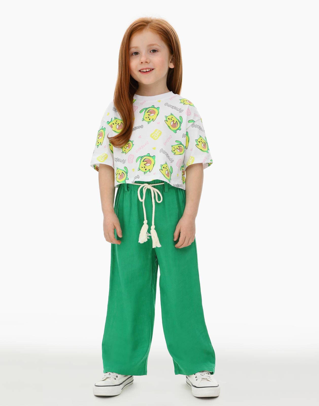 Зелёные брюки Wide leg с поясом для девочки р.104