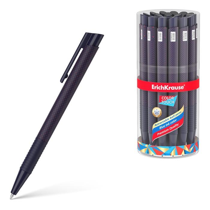 

Ручка шариковая автом. ErichKrause ColorTouch Dots in Blue, узел 0.7 мм, грип, черн. Син.
