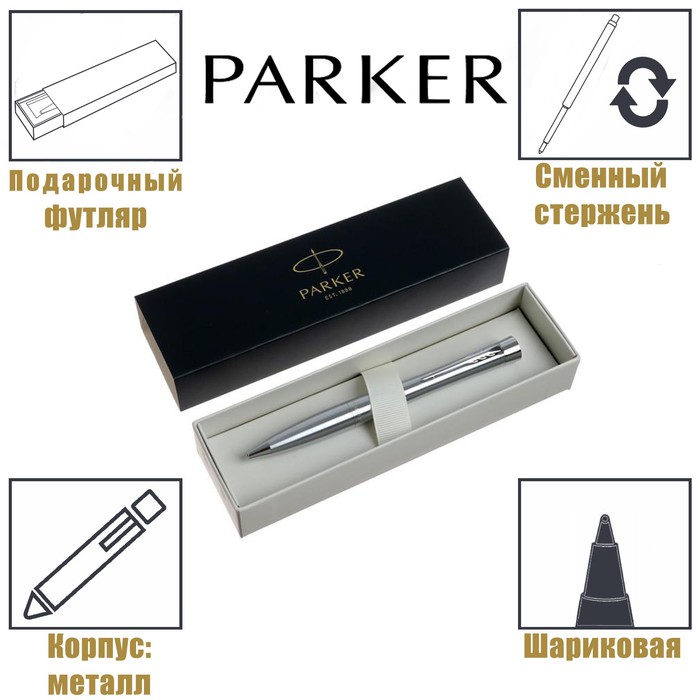 

Ручка шариковая Parker Urban Core K314 Metro Metallic CT М, 1.0 мм, корпус из латуни, сини