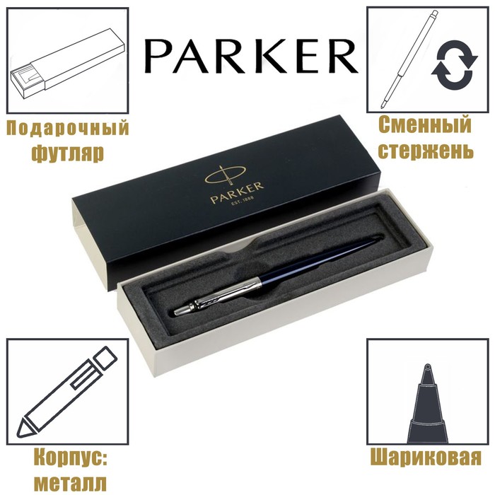 Ручка шариковая Parker Jotter Core Royal Blue CT M, корпус синий глянцевый/ хром, синие че