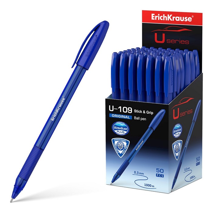 

Ручка шариковая ErichKrause U-109 Original Stick&Grip, игольчатый узел 1,0 мм, чернила син