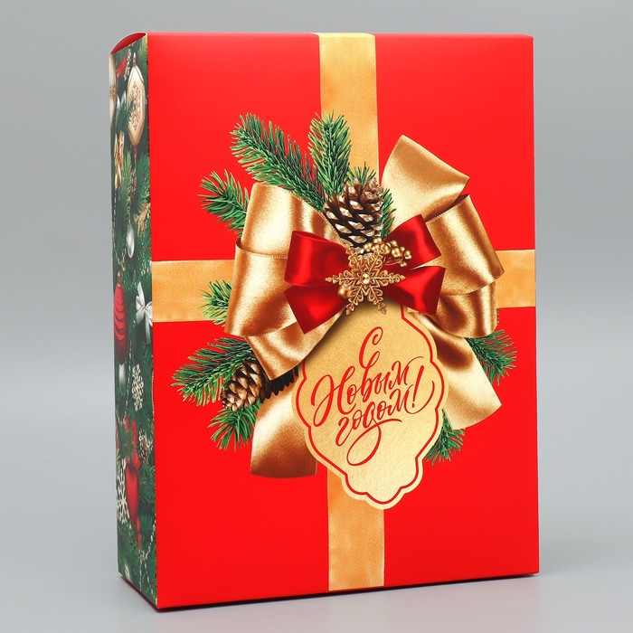 

Коробка складная Дарите Счастье, с Новым годом, елочные игрушки, 22х30х10 см, Зеленый;золотистый;красный