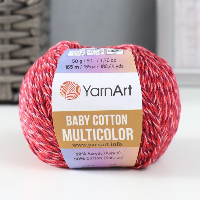 фото Пряжа baby cotton multicolor 50%акрил, 50%хлопок 165м/50гр (5209 вишневый меланж) nobrand