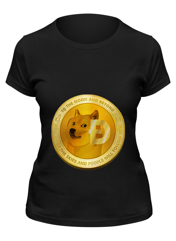

Футболка женская Printio Dogecoin черная L, Черный, Dogecoin
