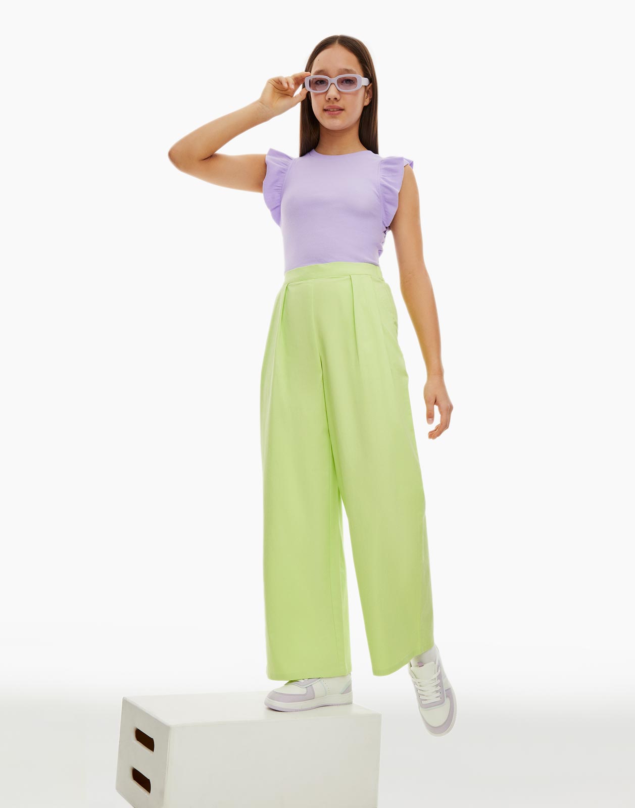 

Зелёные брюки Wide leg для девочки р.134, Зеленый, GPT008987