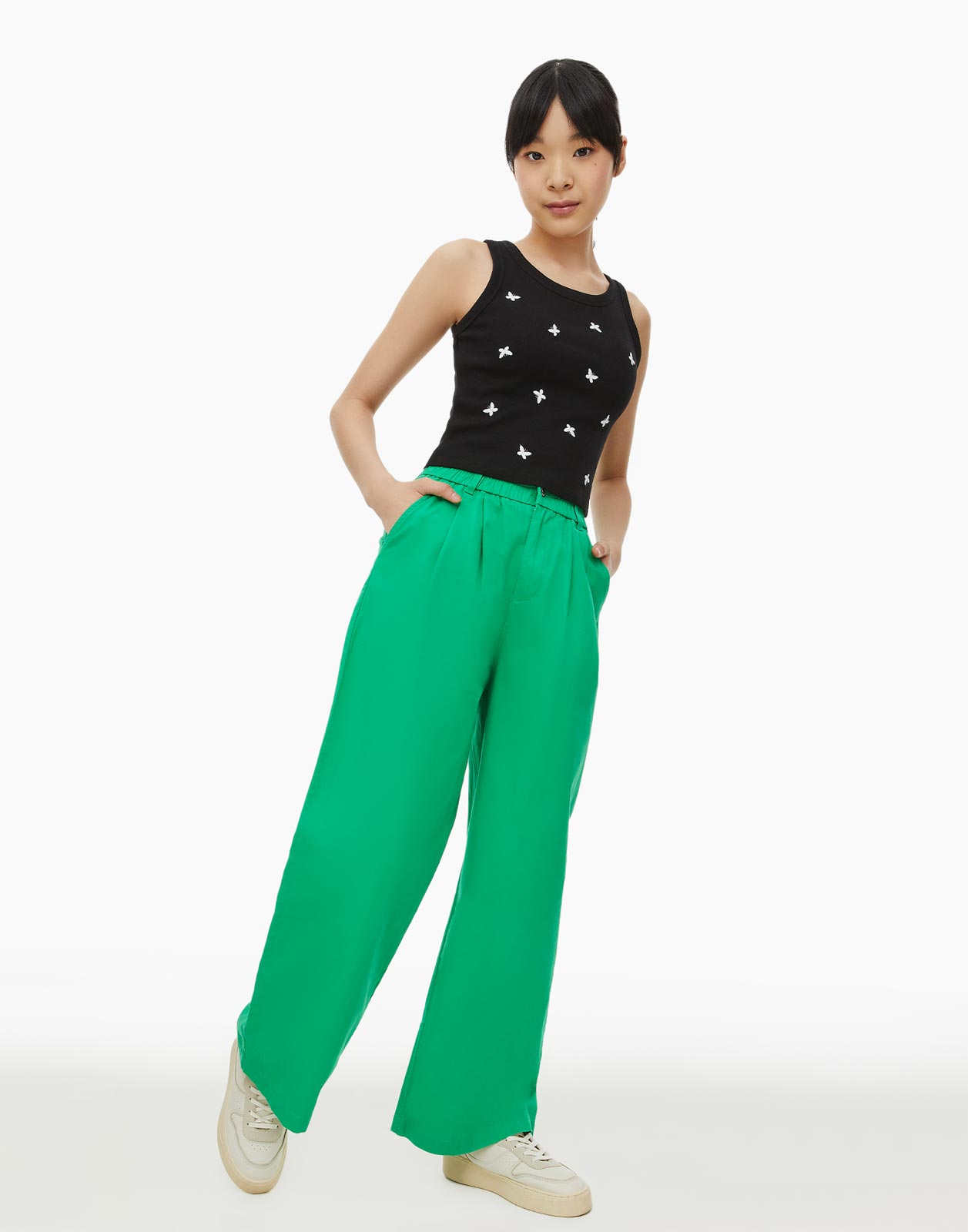 Зелёные брюки Long leg с защипами для девочки р.164