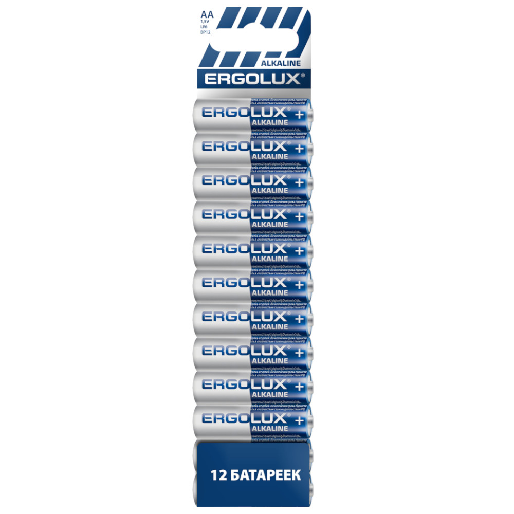 Батарейки щелочные Ergolux LR6 пальчиковые АА AA 12 шт. батарейки алкалиновые duracell basic ааa lr03 12 штук