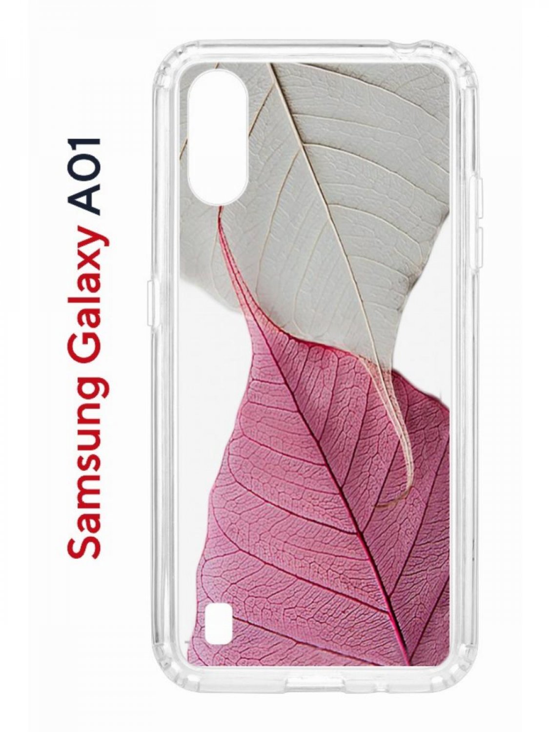 

Чехол на Samsung Galaxy A01/A015 Kruche Print Pink and white, противоударный бампер, Прозрачный;белый;розовый;серый, Самсунг а01, а 015