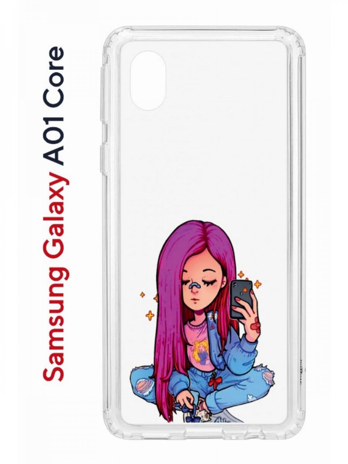Чехол на Samsung Galaxy A01 Core с принтом Kruche Print Pink Hair, противоударный бампер