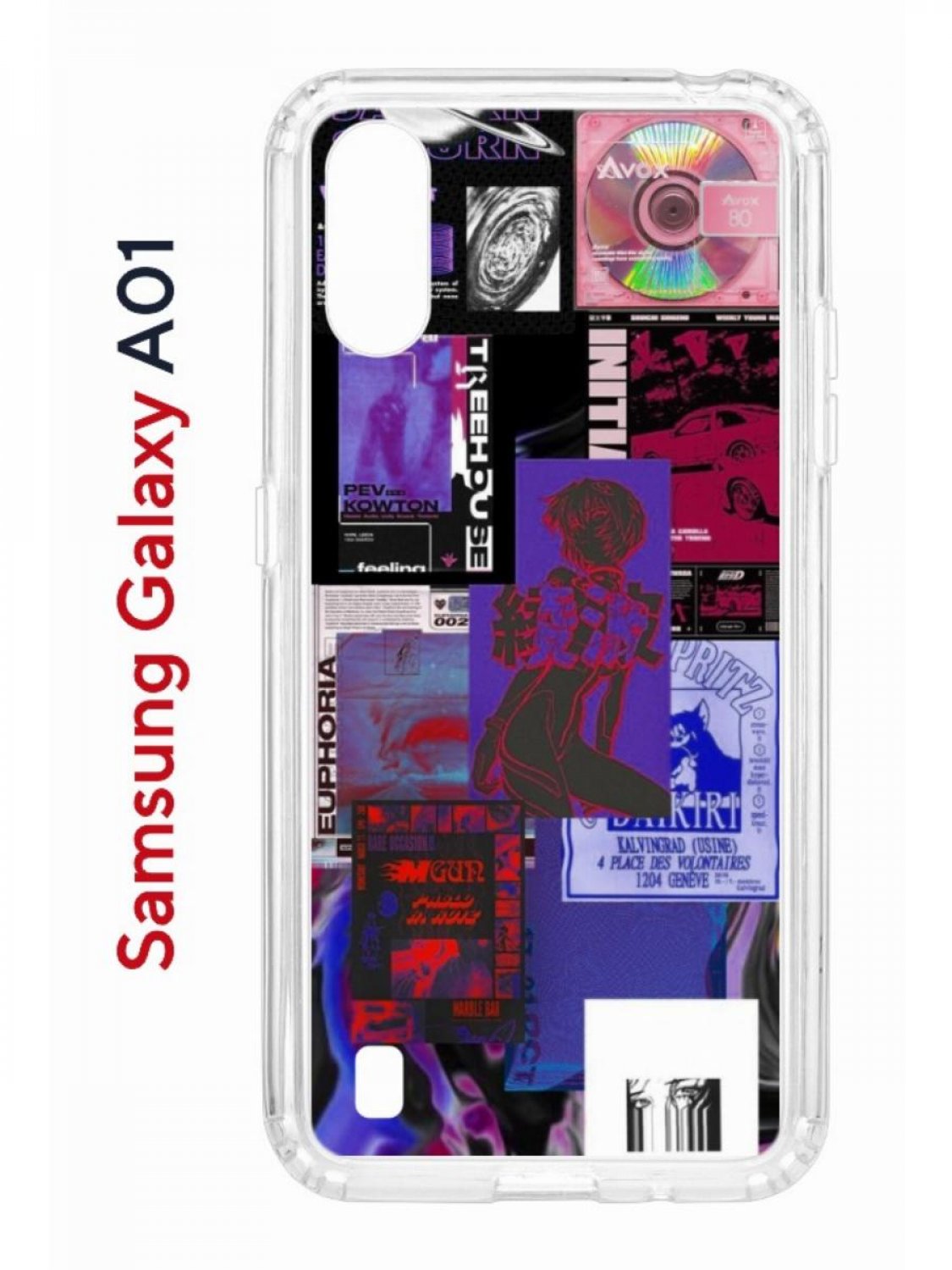 Чехол на Samsung Galaxy A01/A015 Kruche Print Стикеры Киберпанк, противоударный бампер