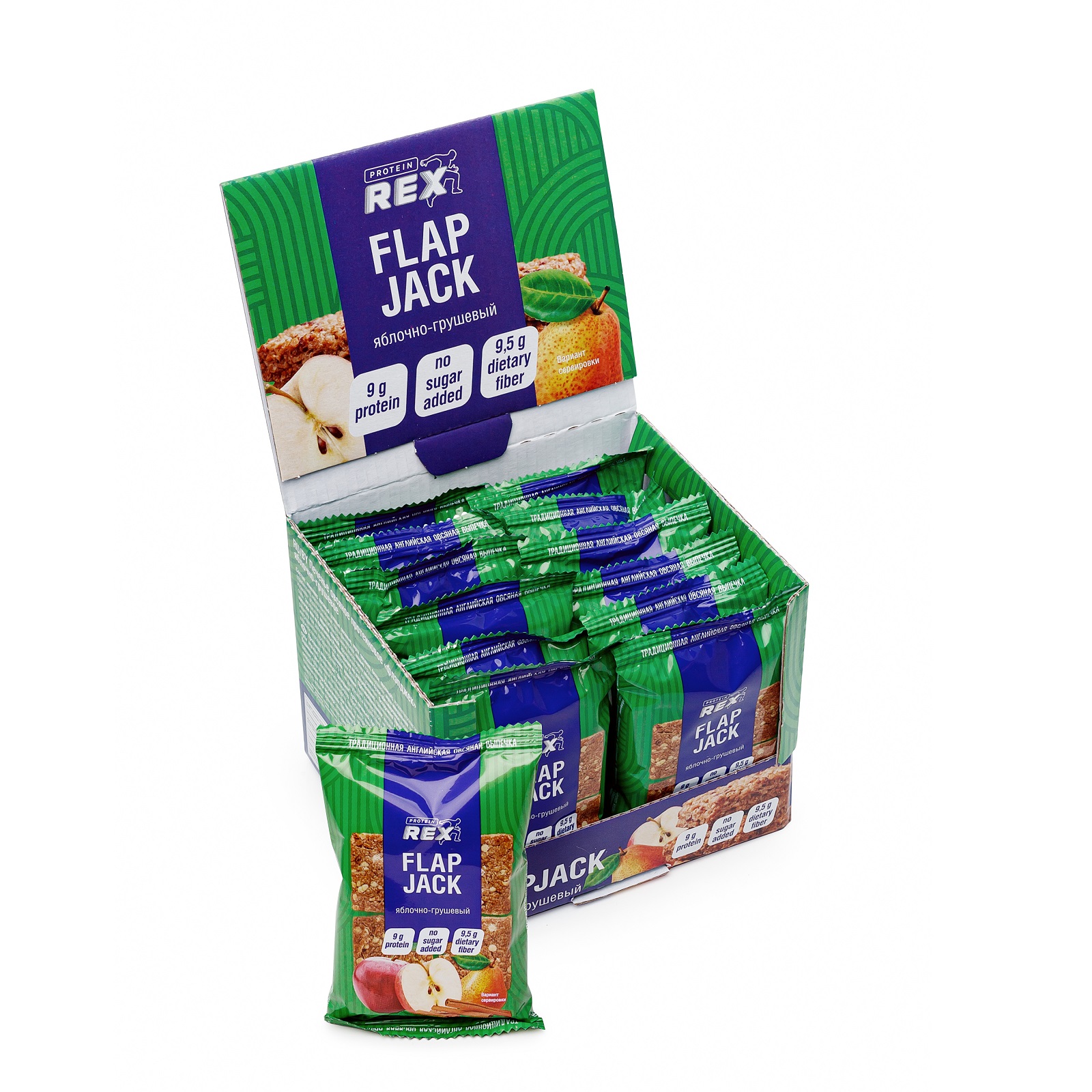 Печенье ProteinRex Flap Jack 15% протеина, без сахара, овсяное, яблоко и груша, 60 г